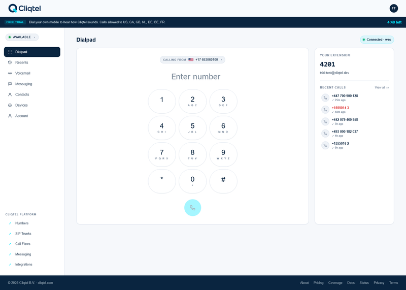 Cliqtel web softphone in a browser